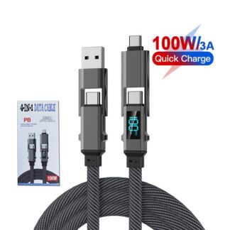 100W 4-in-1 Type-C Fast Charger Cable (65W+27W) with Digital Display