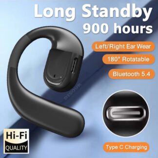 Bluetooth 5.4 Business Earphone Wireless Single Headphone with HD Mic Ear Hook HiFi Stereo Music Earbud for   Phone