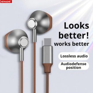Metal 9D Surround Bass Type C&3.5mm Headphones Wired Control Headsets With HD Mic Earbuds for IPhone15/16 and  Earphones