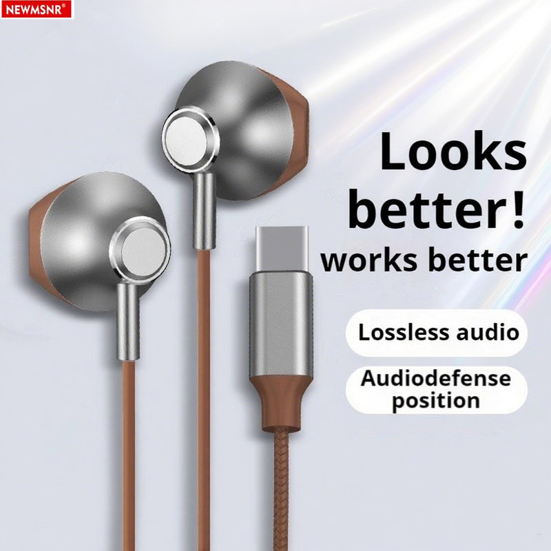Metal 9D Surround Bass Type C&3.5mm Headphones Wired Control Headsets With HD Mic Earbuds for IPhone15/16 and Earphones