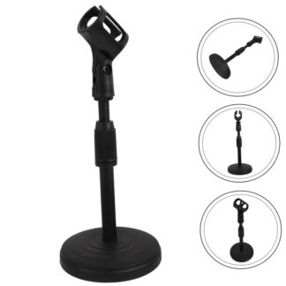 Adjustable Desktop Microphone Stand with Round Base Heavy Duty Tabletop Mic Holder with Universal Clip