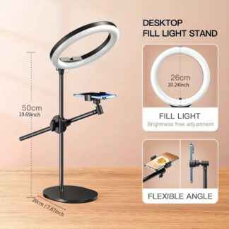 26cm LED Ring Light with Desktop Stand & Mobile Holder Adjustable Fill Light for Live Streaming, YouTube, TikTok & Makeup