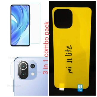 3in1 Combo Pack for xiaomi redmi mi 11 lite / mi 11 lite ne 5g Full Cover Tempered Glass Screen Protector + Clear Transparent Scratch Resistant Ultra Thin Back Protector Film + H