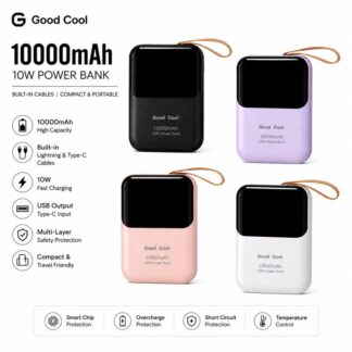Good Cool 10000mAh Portable Power Bank with LED Digital Display & Bright Flashlight - 10W Fast Charging Compact Powerbank for Type C & iOS
