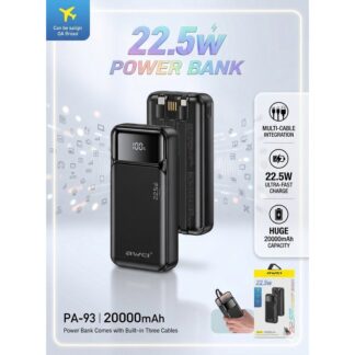 Awei PA-93 22.5W Fast Charging Power Bank with Built-in Cable 20000mAh
