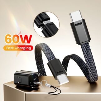 60W Fast Charging Short USB C Cable KeyChain Lanyard Type C To Type C Cable for iPhone 15 16 Power Bank Cable