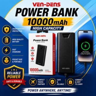 VEN-DENS 10000mAh Fast Charging Power Bank VD-PB041 โ Dual USB Ports, Lightweight Portable Battery Pack for Android & iPhone