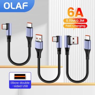 15CM 30CM Dual Elbow Type C to Type C Cable 90 Degree Short Power Bank Fast Charging USB C Data Cord For iPhone 15 16