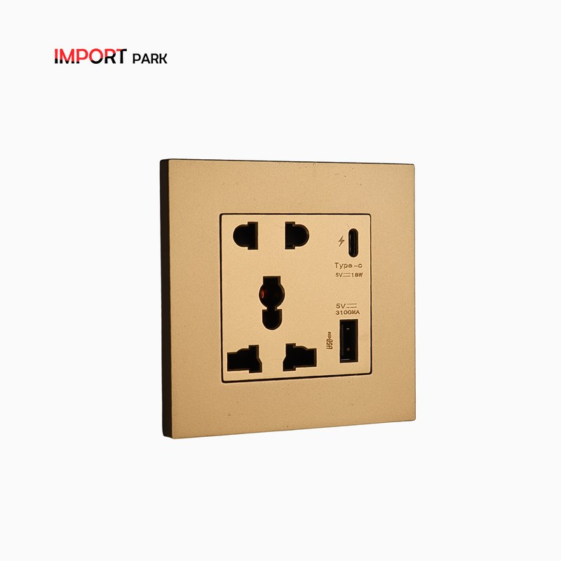 Wall-Mounted 5-Pin EU Plug Socket with Type C 18W Fast Charging Port for Mobile Devices and Power Banks