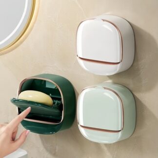 Organizer Case With Lid Drain Soap Box Wall Mounted Punch-Free Soap Dish Flip-Top Creative Storage Rack Travel Storage