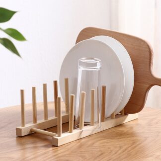 Wooden Plate Storage Rack Pot Lid Holder Multifunction Storage Shelf for Cups Cutting Board Book Display Rack Kitchen Organizer