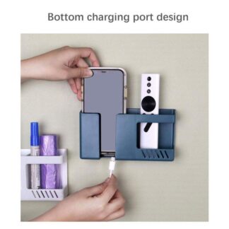 Double Layer Wall Mounted Organizer Box Punch Free TV Remote Control Storage Phone Plug Wall Holder Charging Multifunction Hooks -1Pcs - Mobile Stand - Magic Gift Store