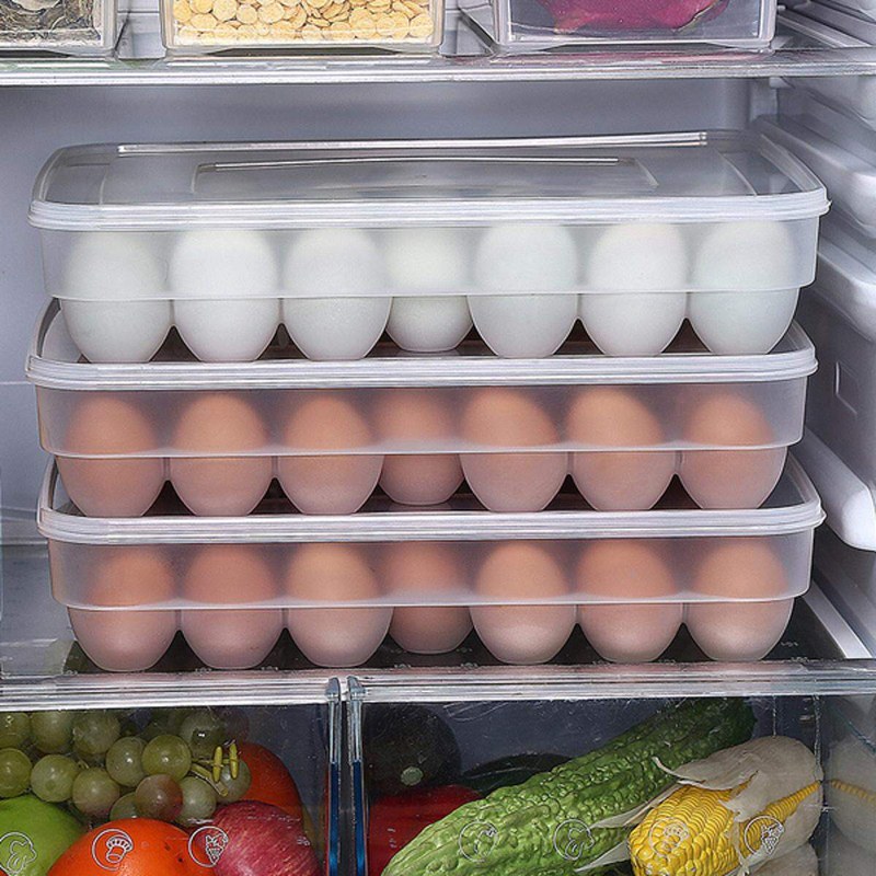 34 Grids Plastic Egg Storage Box Eggs Holder Portable Food Storage Container PP Refrigerator Egg Tray Holder Container With Lid Kitchen Gadget