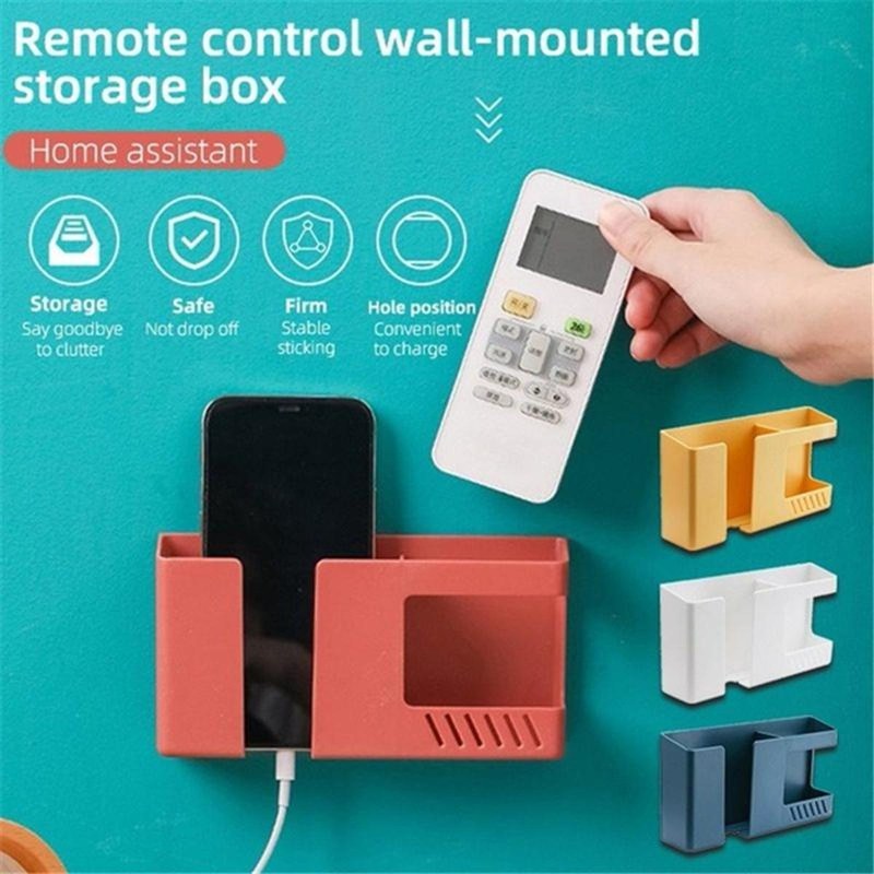 Double Layer Wall Mounted Organizer Box Punch Free Tv Remote Control Storage Phone Plug Wall Holder Charging Multifunction Hooks-1Pcs - Mobile Stand - NR Mart-2024